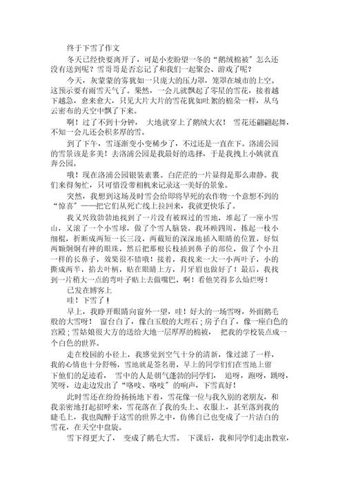 终于下雪了作文范文精选