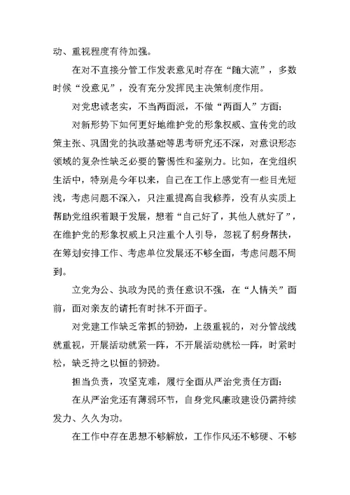 规划局党组书记局长XX年度民主生活会个人对照检查材料