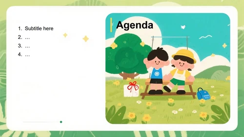 绿色可爱卡通手绘插画风小学生我的暑假生活主题模板