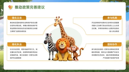 绿黄色3D关于世界动物日宣传活动主题PPT模板