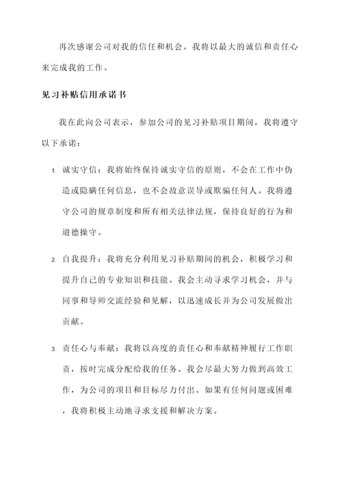 见习补贴信用承诺书