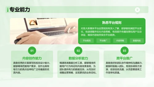 绿色简约风新媒体运营岗位竞聘PPT模板