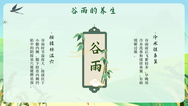 绿色中国风梯水稻田二十四节气之谷雨带内容PPT模板