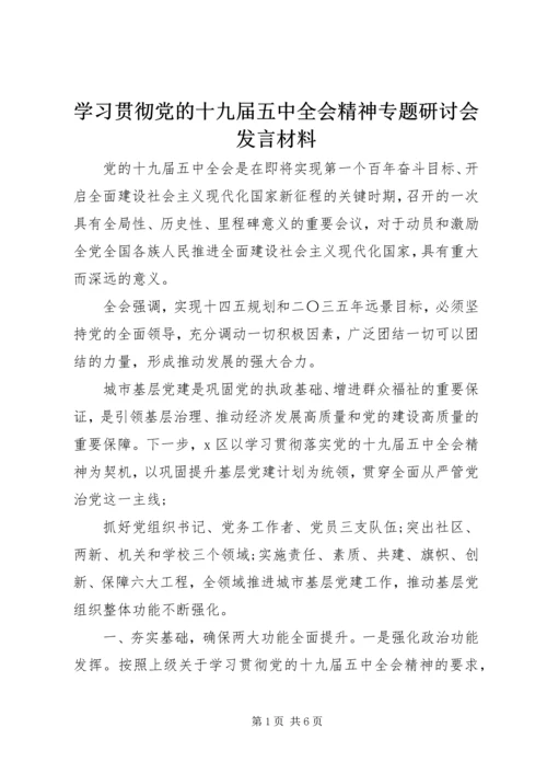 学习贯彻党的十九届五中全会精神专题研讨会发言材料.docx