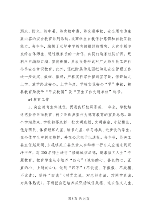 双坪中学办学水平综合督导评估自评报告.docx