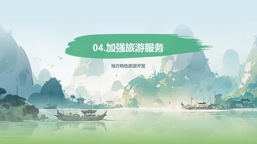 绿色国风插画古镇旅游相册展示PPT模板