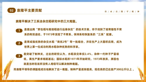 黄色实拍稻穗522纪念杂交水稻之父袁隆平主题班会PPT纪念袁隆平