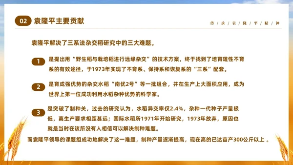 黄色实拍稻穗522纪念杂交水稻之父袁隆平主题班会PPT纪念袁隆平