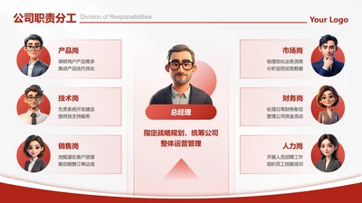 职责分工-红色商务风项目汇报PPT单页