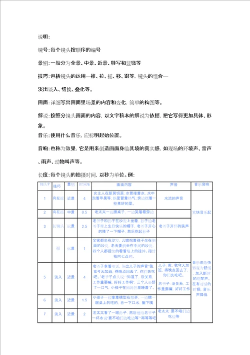 分镜头剧本参考格式