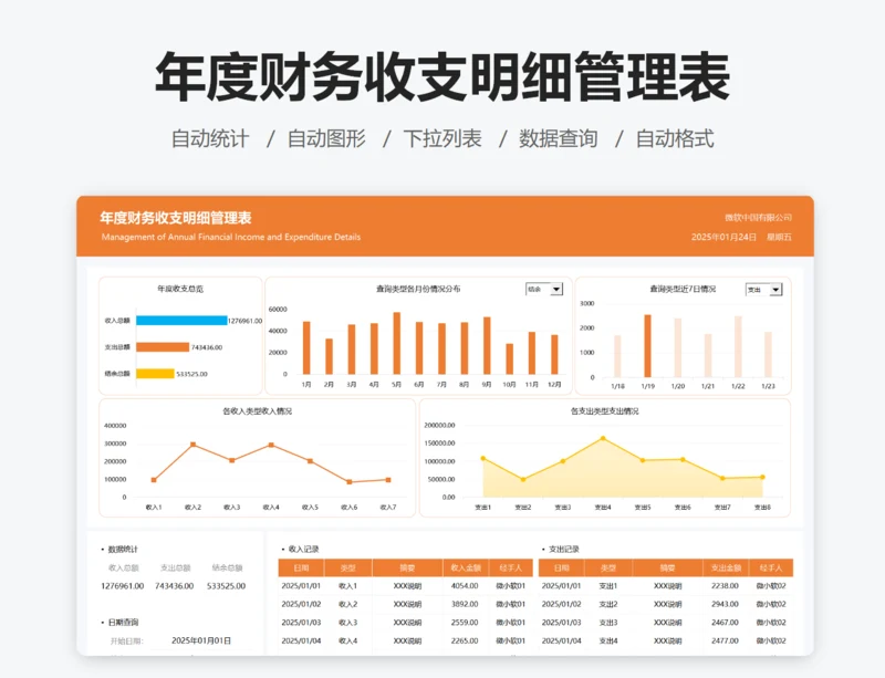 年度财务收支明细管理表