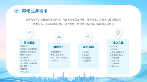 蓝色科技城市线条剪影老人智慧养老介绍宣传汇报培训模板