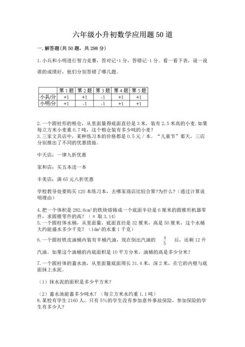六年级小升初数学应用题50道精品（易错题）.docx