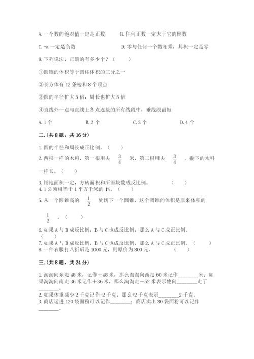 河南省平顶山市六年级下册数学期末考试试卷含答案（满分必刷）.docx