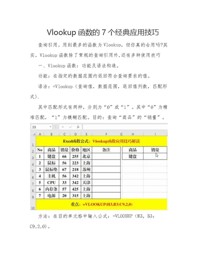 Vlookup函数的7个经典应用技巧