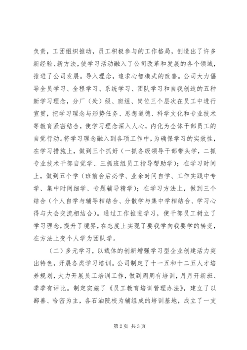 学习型党组织建设工作情况汇报.docx