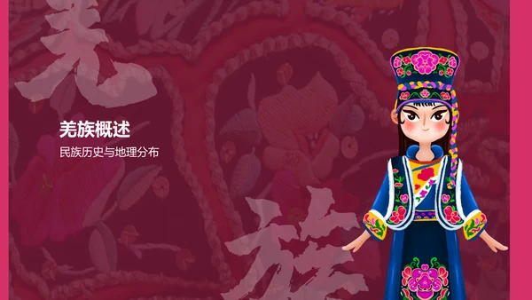 红色复古风羌族介绍PPT模板