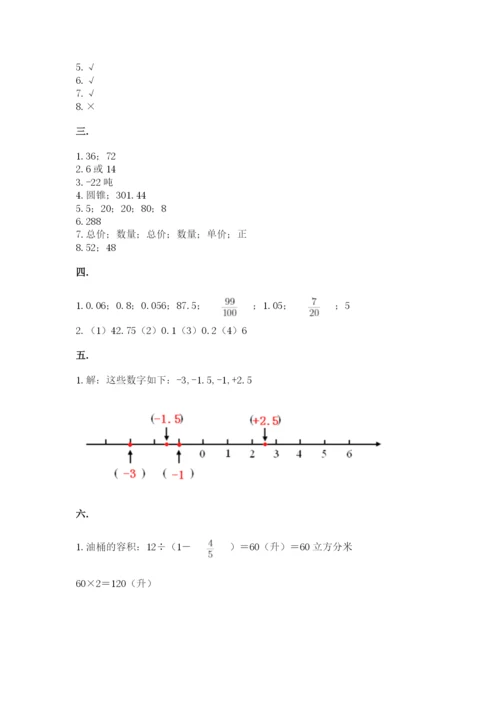 小学六年级下册数学摸底考试题及参考答案【完整版】.docx