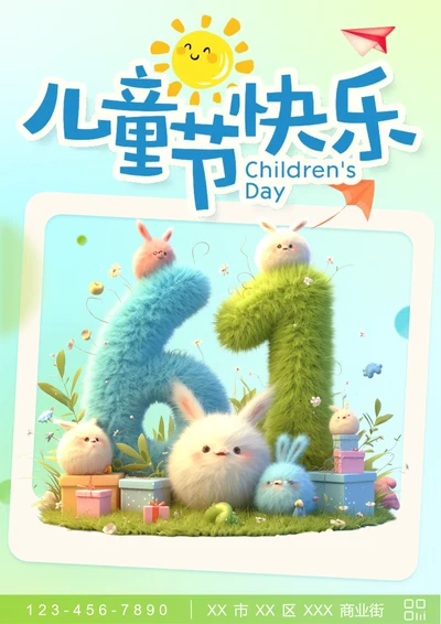 3D风儿童节宣传海报