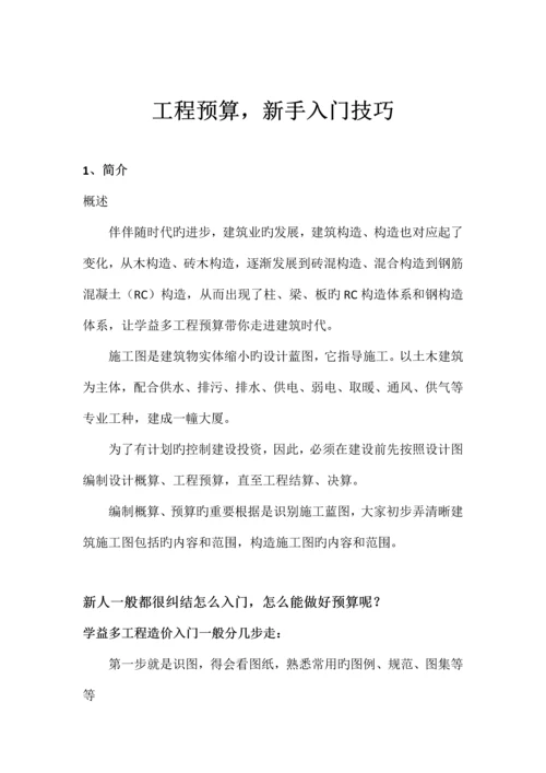 工程预算新手入门技巧分享.docx