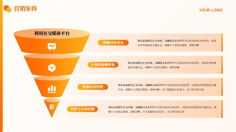 橙黄色简约风4项锥形PPT单页