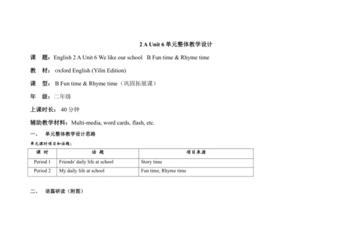 2 A Unit 6   B Fun time & Rhyme time单元整体教学设计