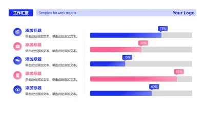 紫粉色简约五项数据列表工作汇报PPT单页