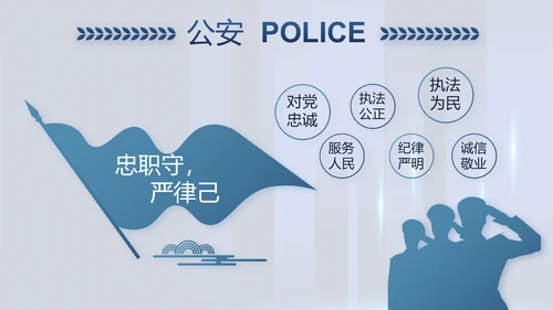 蓝色公安警察派出所年年终总结演讲PPT