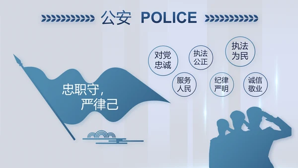 蓝色公安警察派出所年年终总结演讲PPT