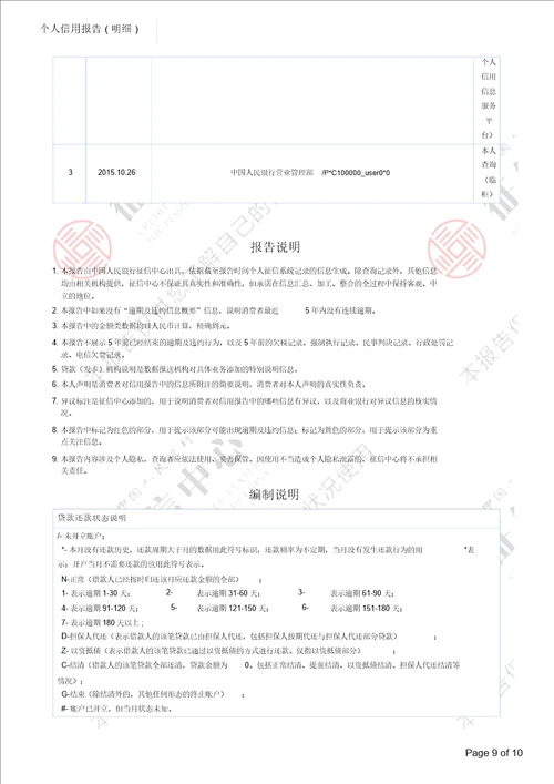 详细版征信报告模板含水印可编辑