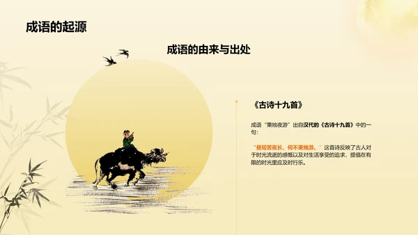 黄色复古风秉烛夜游历史典故赏析PPT模板