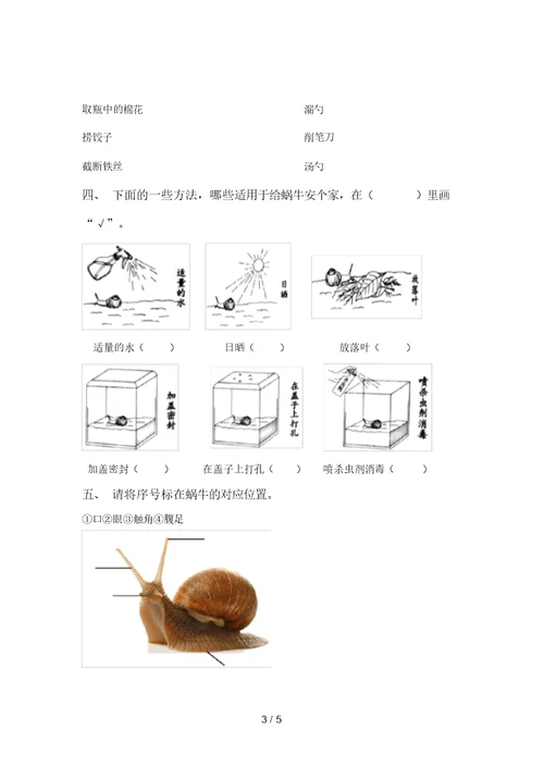 大象版一年级科学上册期末试卷(通用) 7470