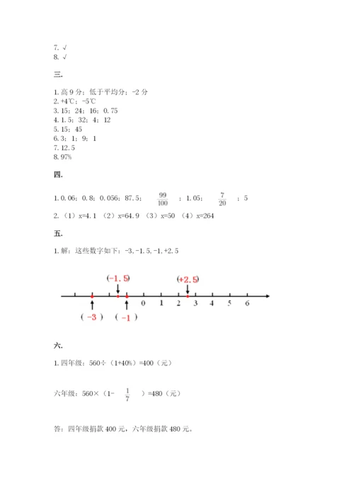 河南省平顶山市六年级下册数学期末考试试卷附参考答案（精练）.docx