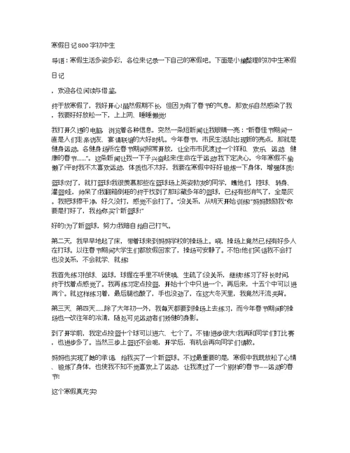 寒假日记800字初中生