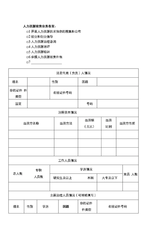 2022年经营性人力资源服务机构从事职业中介活动许可（备案）申请表