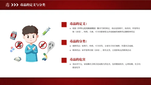 红色简约风国际禁毒日主题班会PPT模板