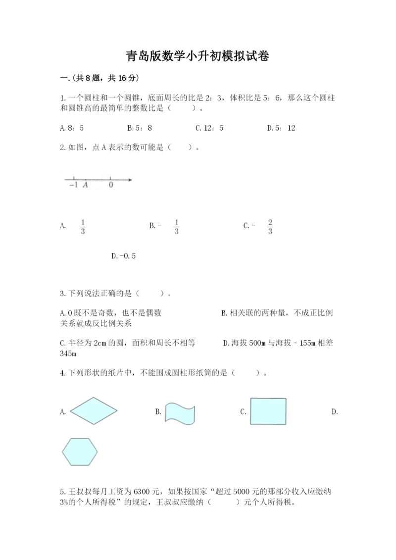 青岛版数学小升初模拟试卷及答案【典优】.docx