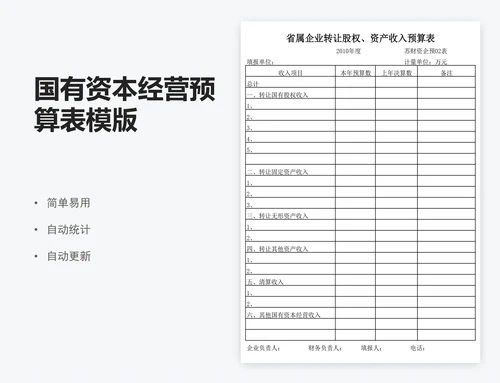 国有资本经营预算表模版