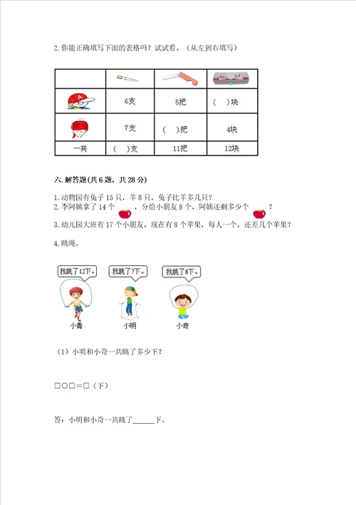 冀教版一年级上册数学第九单元20以内的减法测试卷历年真题