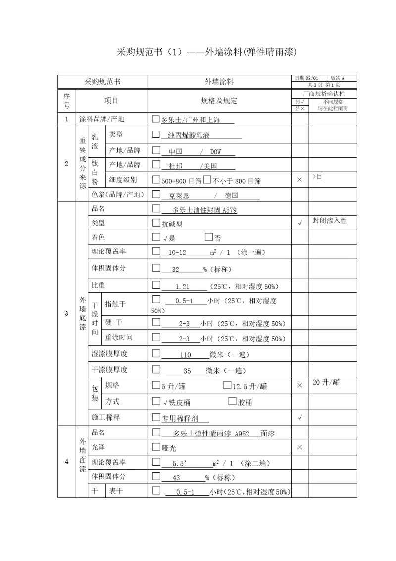 采购基础规范书弹性晴雨漆