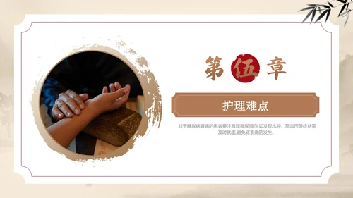棕色水墨传统笔刷大气中医药糖尿病护理实拍操作培训PPT