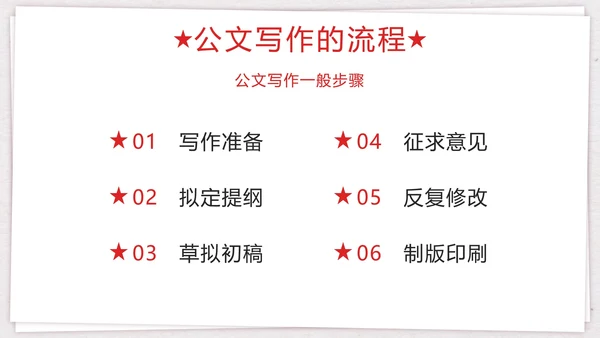 红色简约线性本子钢笔公文写作介绍带内容PPT模板
