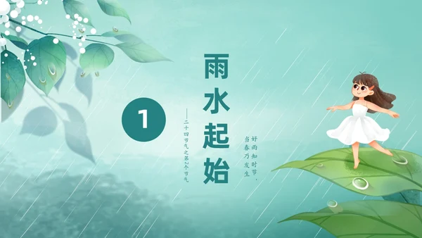 绿色春天中国二十四节气之雨水节气介绍PPT