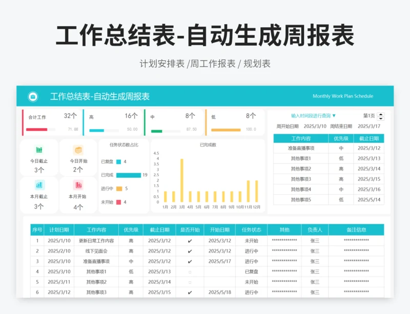 工作总结表-自动生成周报表