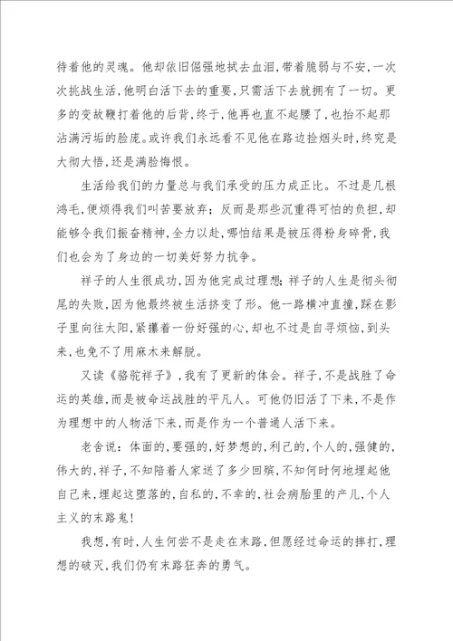 读长篇小说骆驼祥子读后感心得参考范本