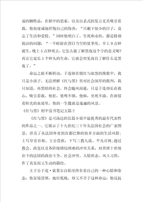 红与黑初中读书笔记五篇