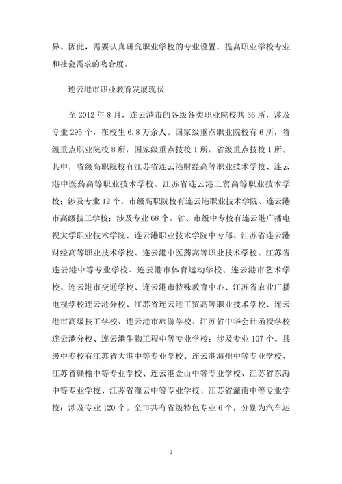 连云港市职业教育专业设置与中小企业岗位需求协调发展研究