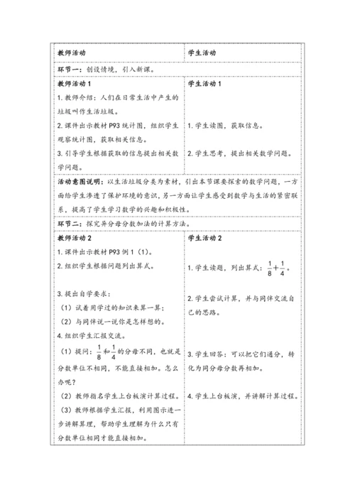 大单元教学【核心素养目标】6.2  异分母分数加、减法（表格式）教学设计