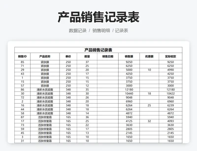 产品销售记录表