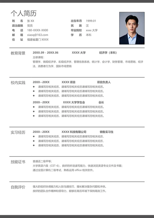 国际经济与贸易专业简历